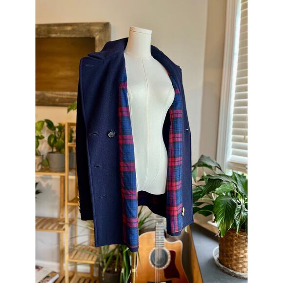 Vintage 80s Navy Blue Italian Wool Double Breasted Preppy Pea Coat Size Medium - Picture 5 of 12